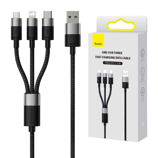 Baseus StarSpeed 3-i-1 USB Kabel 1.2m 3.5A Svart