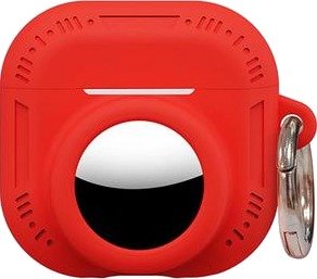 AirPods 5/4/AirTag 2-i-1-silikonetui med karabinkrok – rød