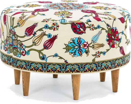 Cerasolo Sittepuff Rund Fløyel/Beige/Rød/Natur