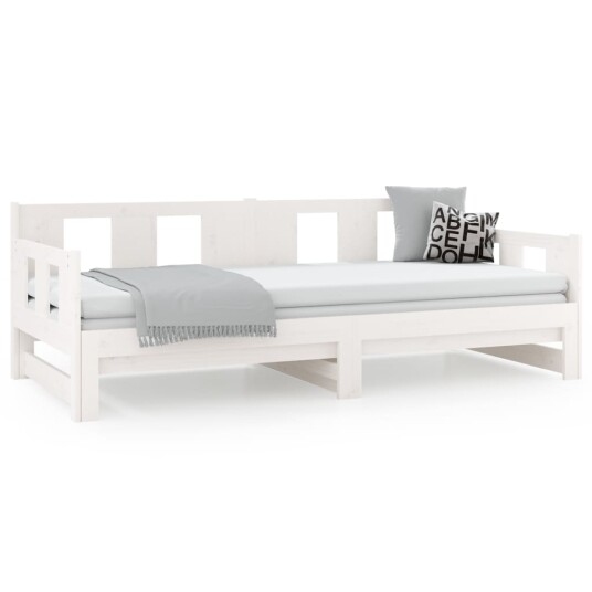 vidaXL Uttrekkbar dagseng hvit heltre furu 2x(90x200) cm