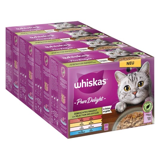 Whiskas Multipack Pure Delight Porsjonsposer 96 X 85 G Blandet Ragu I Gelé Whiskas Multipack Pure Delight Porsjonsposer 96 X 85 G Blandet Ragu I Gelé