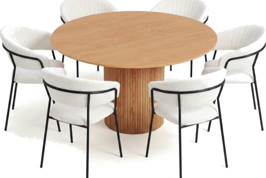 Kopparbo spisegruppe rund 130 cm eik med 6 Karol spisestoler Eik