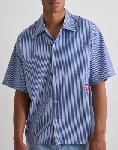 Woodbird Wbwang Stripe Emb Shirt Kortermede skjorter Blå