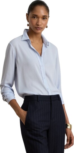 Lauren Ralph Lauren Drapey Poly Ggt 122 Wvn Shirt Blue L