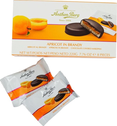 Anthon Berg Apricot in Brandy Sjokoladedekket Marsipan og Aprikos 220 gram Anthon Berg Apricot in Brandy Sjokoladedekket Marsipan og Aprikos 220 gram