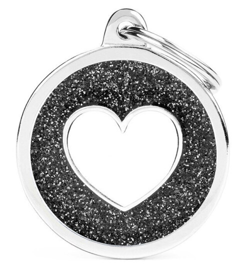 Myfamily Shine Circle ID-merke for hund - Hjerte - Sort/hvit