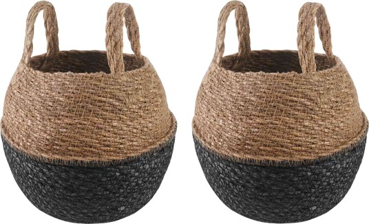 vidaXL Blomsterkrukke med håndtak 2 pcs Svart Ø 22 x 20 cm