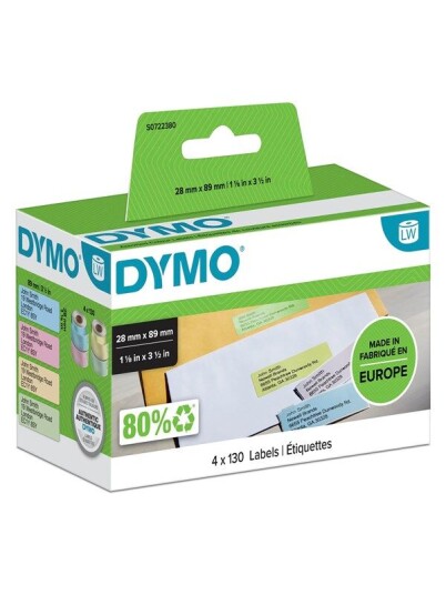 DYMO LabelWriter 28mm x 89mm Labels in yellow pink blue green (assortment) 4 x 1 rolls x 130 labels