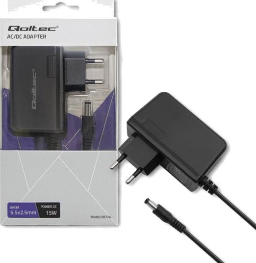 Qoltec 50774 AC/DC strømadapter 15W 5V 3A 5.5x2.5mm
