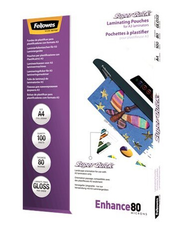 Fellowes Laminating Pouches Superquick Enhance 80 Micron 80 Mikroner 100-Pack Glanset Gjennomsiktig A4 210 X 297 Mm Lamineringspunger