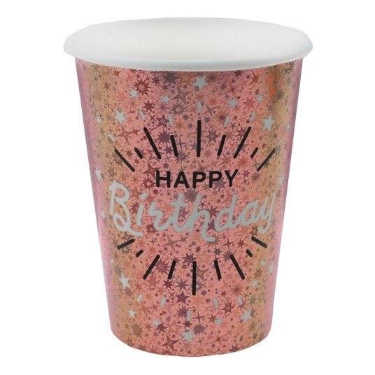 Santex Pappkopper Sparkling Happy Birthday Svart/Gull - 10-pakning