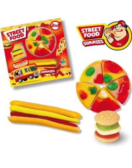 Street Food Gummies   Vingummi Pizza Burger og Pølse 42 gram