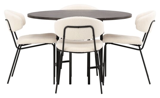 Venture Design Copenhagen Spisebord m. 4 Chico stoler - Svart/Hvit bouclé Unoliving