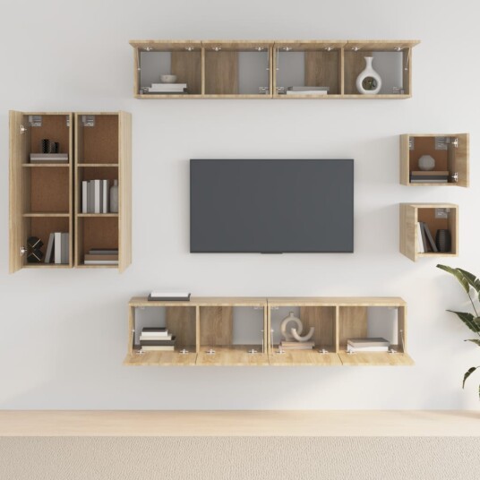 vidaXL TV-skapsett 8 deler sonoma eik konstruert tre vidaXL TV-skapsett 8 deler sonoma eik konstruert tre
