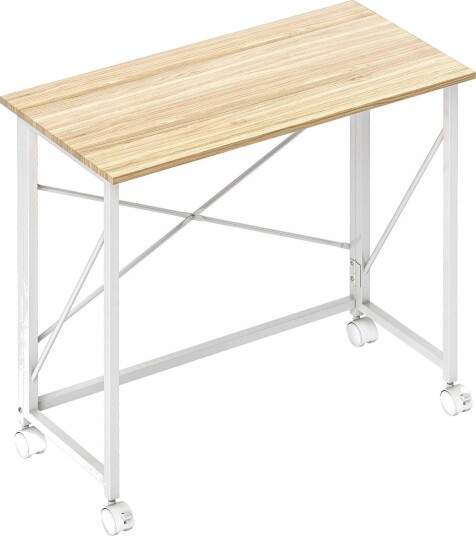 Sammenleggbart skrivebord med hjul – plassbesparende stål og MDF Sammenleggbart skrivebord med hjul – plassbesparende stål og MDF