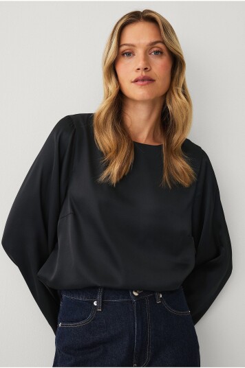 Ellos Collection Bluse i sateng Svart