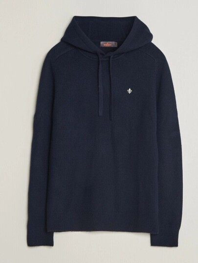 Morris Hertford Lambswool Hoodie Navy