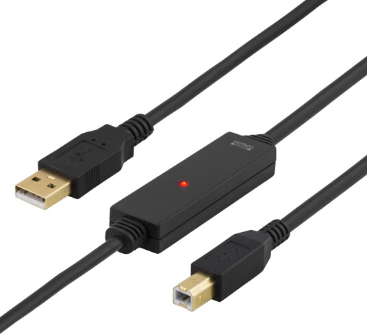 Deltaco 5m USB 2.0 Kabel Type A til Type B, Aktiv, Svart