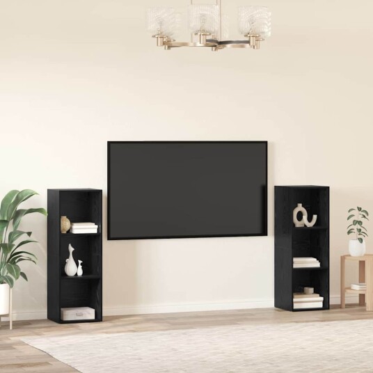 TV benksett 2 pcs Svart eik 107 x 35 x 37 cm Konstruert tre TV benksett 2 pcs Svart eik 107 x 35 x 37 cm Konstruert tre