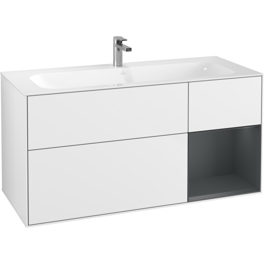VILLEROY & BOCH FINION SERVANTSKAP 120 HVIT HØYGLANS LAKK M/LYS, HØYRESTILT MIDNATTSBLÅ HYLLE VILLEROY & BOCH FINION SERVANTSKAP 120 HVIT HØYGLANS LAKK M/LYS, HØYRESTILT MIDNATTSBLÅ HYLLE