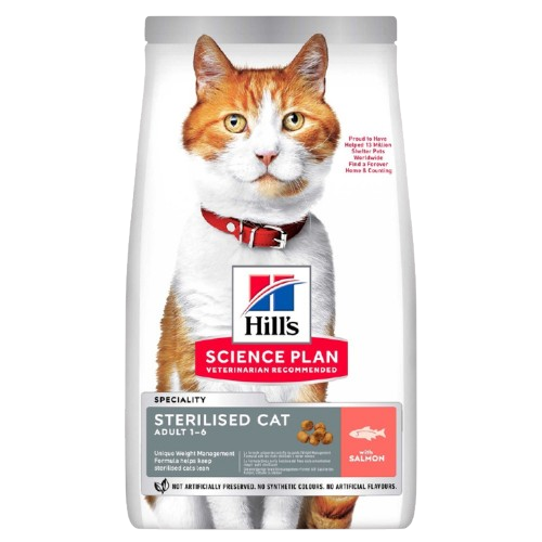 Hills Science Plan Sterilisert Tørrfôr med Laks for Voksne Katter 3 kg Hills Science Plan Sterilisert Tørrfôr med Laks for Voksne Katter 3 kg