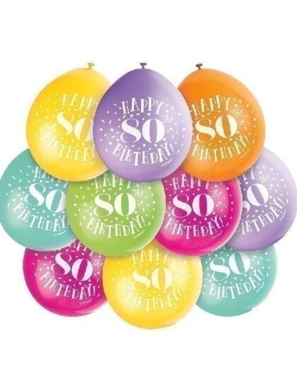 Happy 80th Birthday 10 stk Flerfarget Ballonger 23 cm
