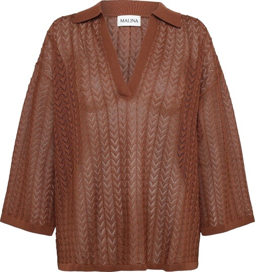 Malina Imene Pointelle Knitted Polo Shirt RUST XXS