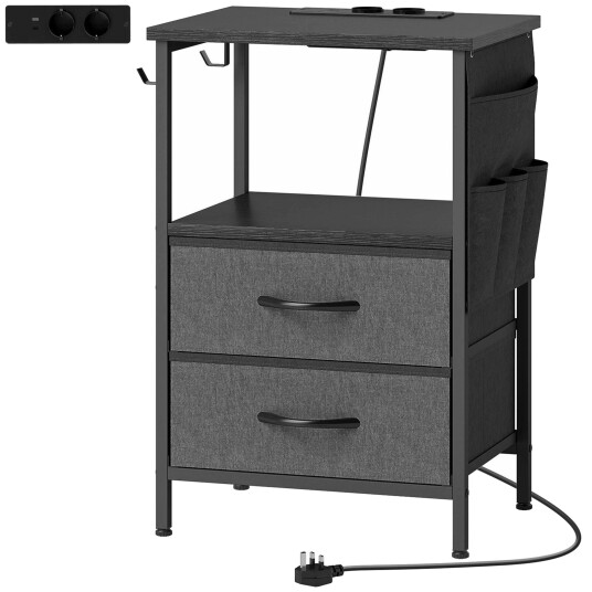 Sidebord med ladestasjon – svart 5 i 1 oppbevaring