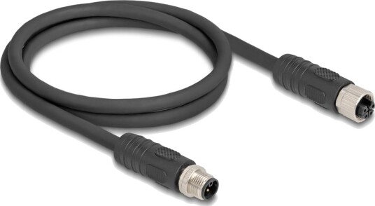 Delock - Sensor Extension Cable - 4-Pins M12 (Hann) Til 4-Pins M12 (Hunn) - 1 M - 7.2 Mm - Halogenfri, Drag Chain, L-Coded - Svart