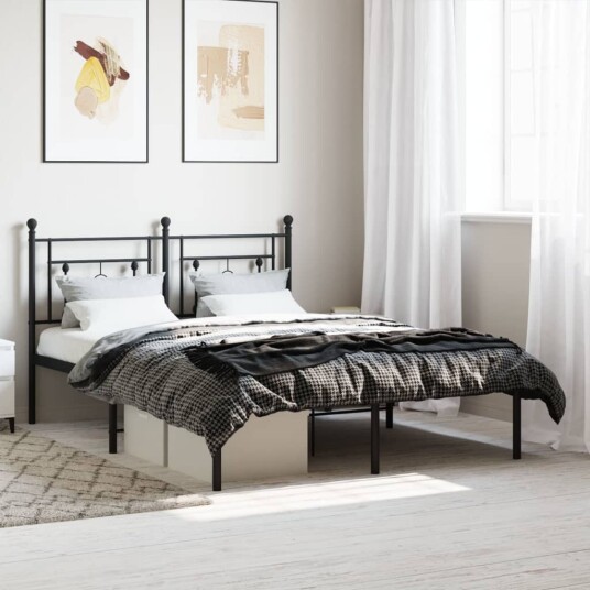 vidaXL Sengeramme i metall med sengegavl svart 140x200 cm 8721012248731