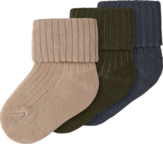 Name It Sokker 3 pack NbmNobbu Sesam/Ombre Blue + Olive Name It 74/80 Sokker Armygrønn Beige Blå Grønn Marineblå 74 80
