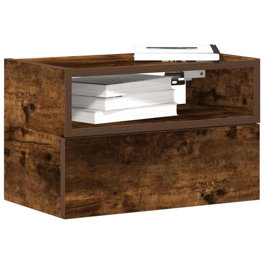  Veggmontert nattbord røkt eik 45x26x28,5 cm 8721158574831