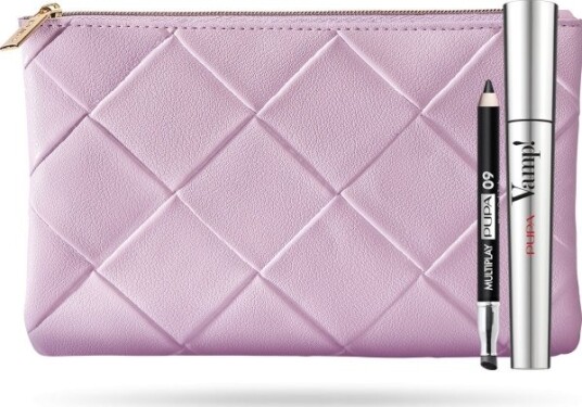 Pupa Set Pupa: Multiplay Double-Ended Eyeshadow & Kajal Eyeliner 2-In-1 09 Deep Black 1.2 G + Vamp! Paraben-Free Extra Volume Mascara 100 9 Ml Makeup Bag Pink For Women
