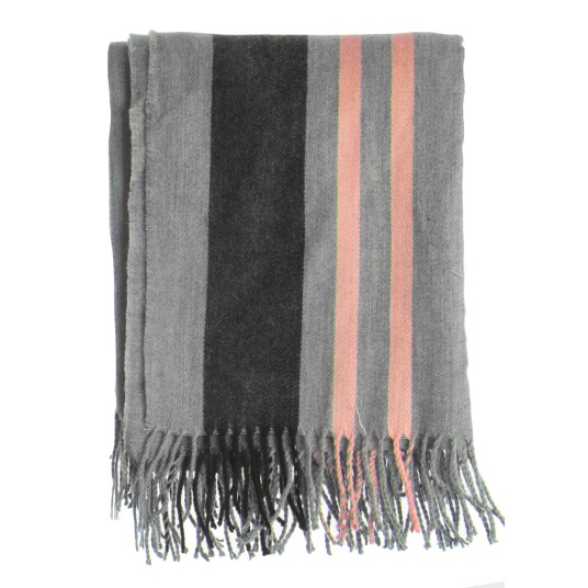 Pledd 130x170 cm grå m/korall stripe