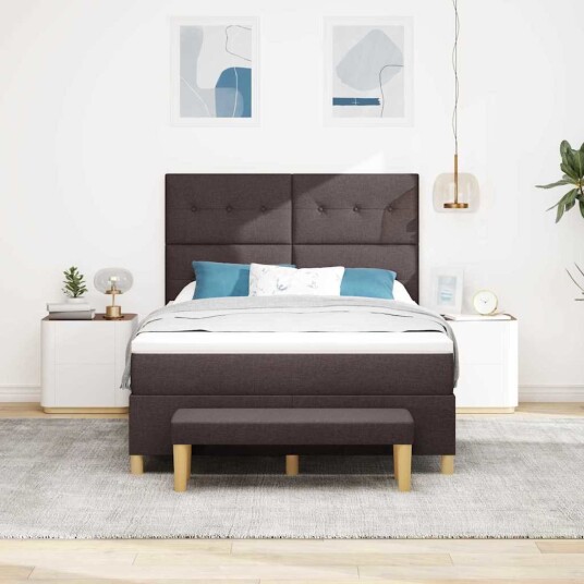 Box Spring Seng med Madrass & Benk Mørkebrun 140x190 cm Stoff Box Spring Seng med Madrass & Benk Mørkebrun 140x190 cm Stoff
