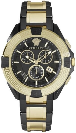 Versace Herreklokke VE5CA0723 Chrono Sort/Gulltonet stål Ø46 mm Versace Herreklokke VE5CA0723 Chrono Sort/Gulltonet stål Ø46 mm