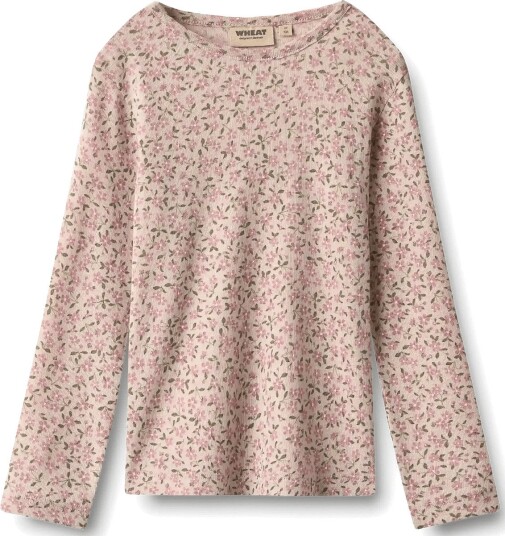 Wheat Wool T Shirt L/S Alfie PALE LILAC FLOWERS 128