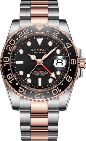 Kompass GMT Professional Sapphire Steel Silver Rose Black