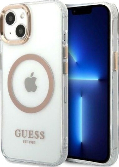 Guess iPhone 13 6,1" Hardt Deksel med Metal Outline og MagSafe Gull