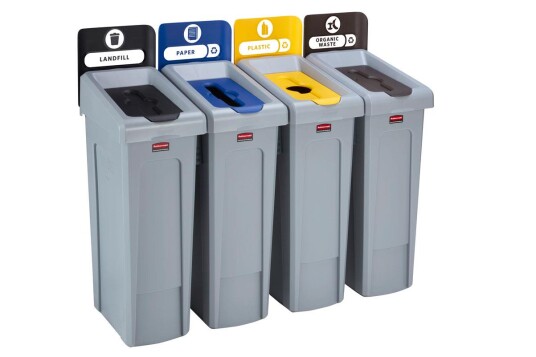 Rubbermaid Slim Jim Sorteringsstasjon deponi/papir/plast/bio Lager & miljø Rubbermaid Slim Jim Sorteringsstasjon deponi/papir/plast/bio Lager & miljø