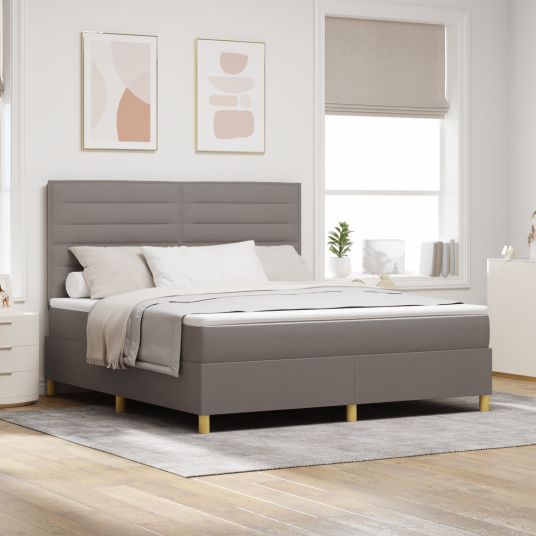 Box Spring Seng med Madrass & LED Taupe 180x200 cm Stoff