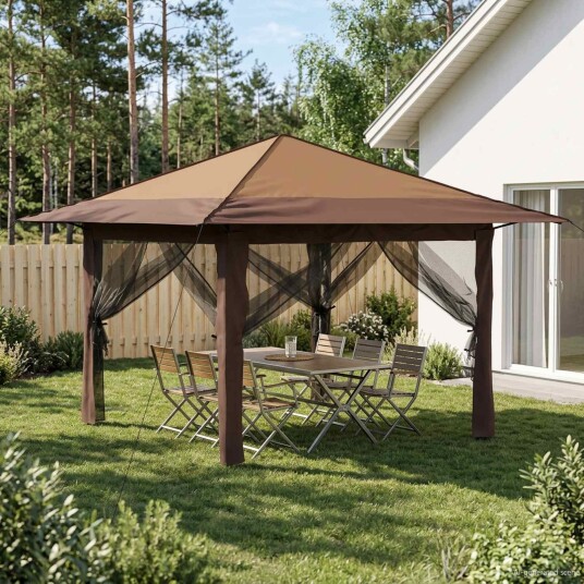 vidaXL Gazebo med 4 sidevegger 3,3 x 3,3 m Beige og Brun