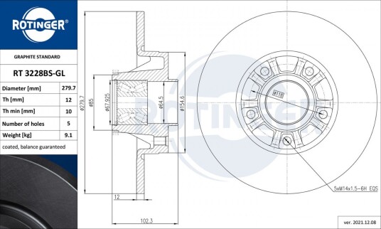 Bremseskive ROTINGER RT 3228BS-GL