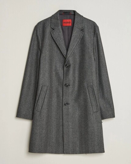 HUGO Malte Herringbone Coat Dark Grey