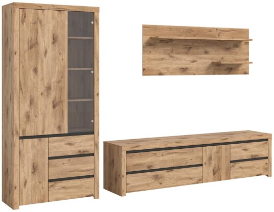 Woody hylle system 3 deler eik dekor svart.