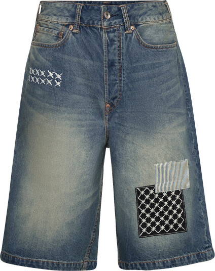 Evisu Fabric Patch Denim Shorts Blue 34