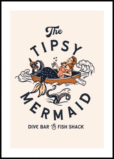 Tipsy Mermaid Dive Bar Mermaid Art Plakat / 30x40