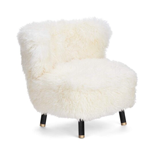 Natures Collection Emil Lounge Chair Langhåret Hvit Svart bøk m. messing