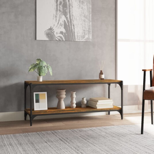 TV benk røkt eik 100x33x41 cm konstruert tre og stål TV benk røkt eik 100x33x41 cm konstruert tre og stål