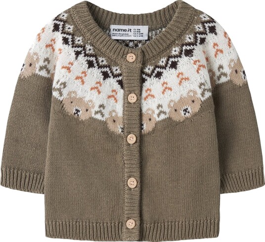 Name It NbmOsmane Cardigan i Finsrikket Bomull Str. 50 Mermaid Beige Brun Grønn